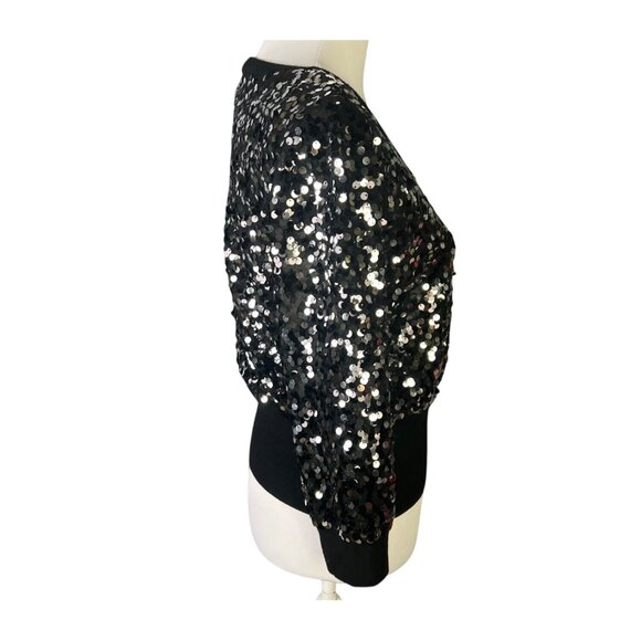 White House Black Market Black Sequin Cropped Cardigan Sweater Jacket size M - Picture 6 of 8